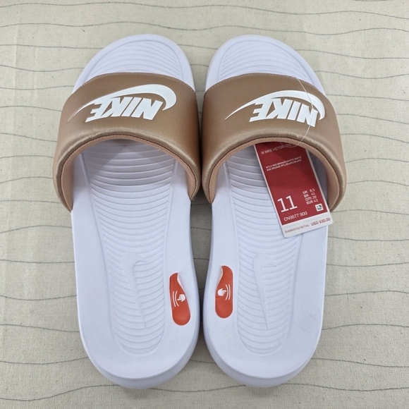 Nike Womens Victori One Metallic Red Bronze White Slides CN9677-900 Size 11 NEW - Picture 6 of 11